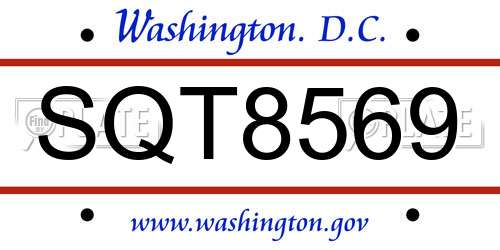 SQT8569 District Of Columbia License Plate