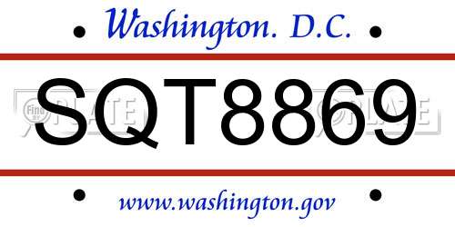 SQT8869 District Of Columbia License Plate