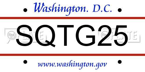 SQTG25 District Of Columbia License Plate