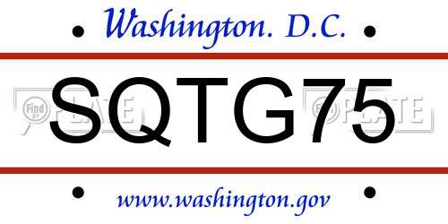 SQTG75 District Of Columbia License Plate