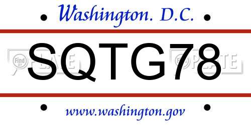 SQTG78 District Of Columbia License Plate