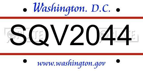 SQV2044 District Of Columbia License Plate