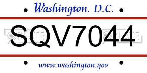 SQV7044 District Of Columbia License Plate