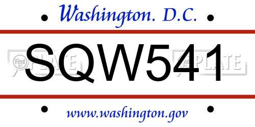 SQW541 District Of Columbia License Plate