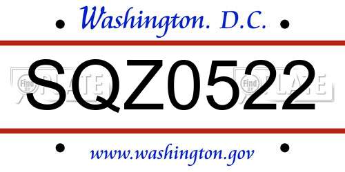 SQZ0522 District Of Columbia License Plate