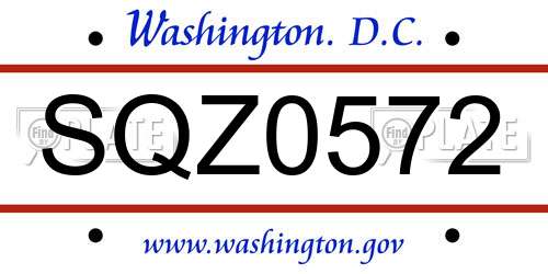 SQZ0572 District Of Columbia License Plate