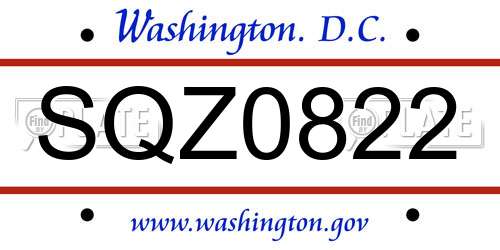 SQZ0822 District Of Columbia License Plate