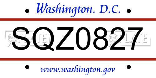 SQZ0827 District Of Columbia License Plate
