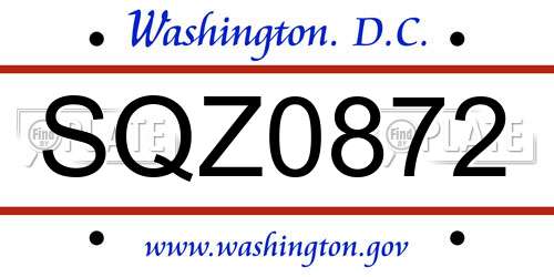 SQZ0872 District Of Columbia License Plate