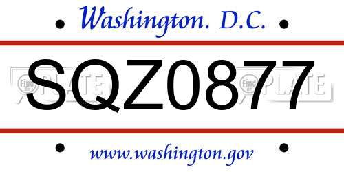 SQZ0877 District Of Columbia License Plate