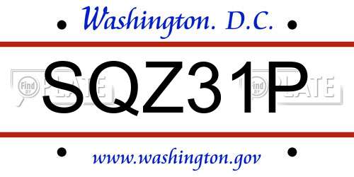 SQZ31P District Of Columbia License Plate