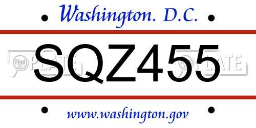 SQZ455 District Of Columbia License Plate
