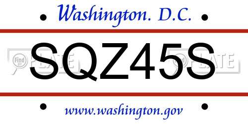 SQZ45S District Of Columbia License Plate