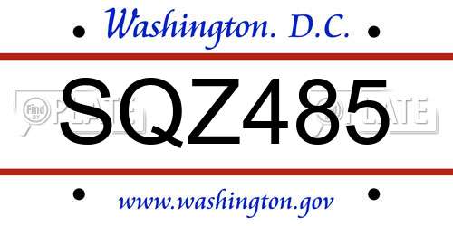 SQZ485 District Of Columbia License Plate