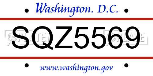 SQZ5569 District Of Columbia License Plate