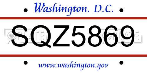 SQZ5869 District Of Columbia License Plate