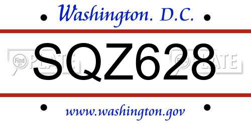 SQZ628 District Of Columbia License Plate
