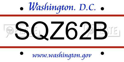 SQZ62B District Of Columbia License Plate