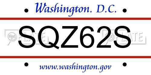 SQZ62S District Of Columbia License Plate