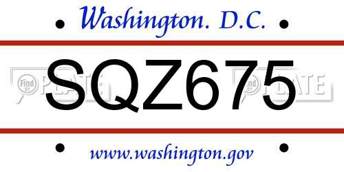 SQZ675 District Of Columbia License Plate