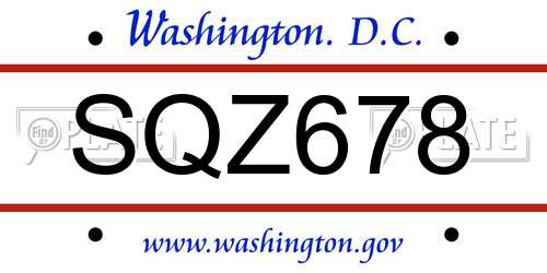 SQZ678 District Of Columbia License Plate