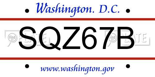 SQZ67B District Of Columbia License Plate