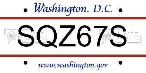 SQZ67S District Of Columbia License Plate