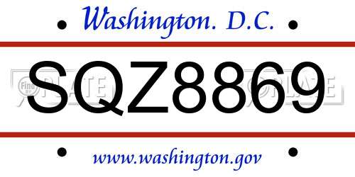 SQZ8869 District Of Columbia License Plate