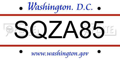 SQZA85 District Of Columbia License Plate