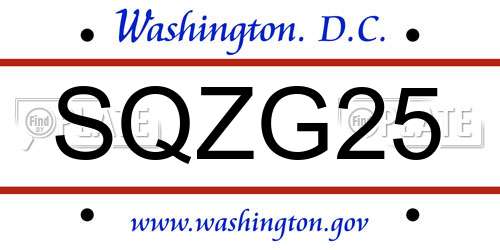 SQZG25 District Of Columbia License Plate