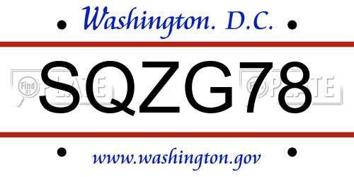 SQZG78 District Of Columbia License Plate