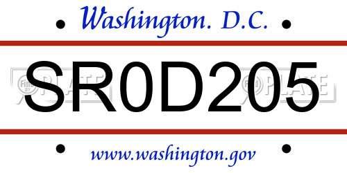 SR0D205 District Of Columbia License Plate