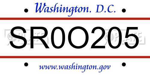SR0O205 District Of Columbia License Plate