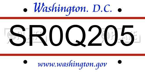 SR0Q205 District Of Columbia License Plate