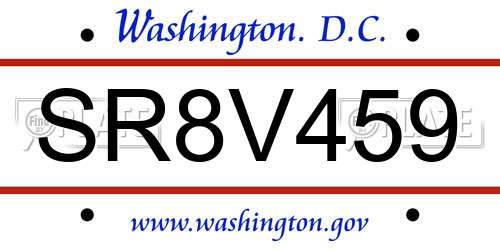 SR8V459 District Of Columbia License Plate