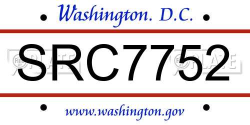 SRC7752 District Of Columbia License Plate