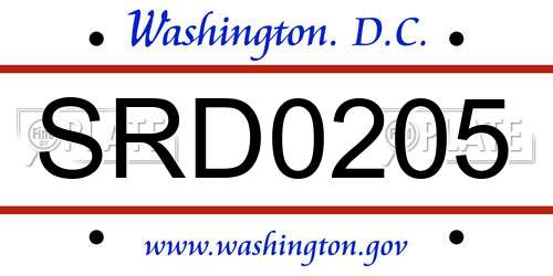 SRD0205 District Of Columbia License Plate