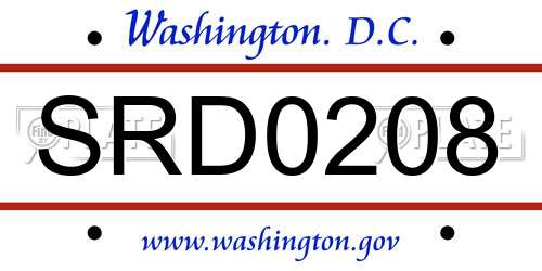 SRD0208 District Of Columbia License Plate
