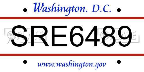 SRE6489 District Of Columbia License Plate