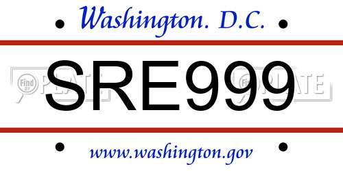 SRE999 District Of Columbia License Plate