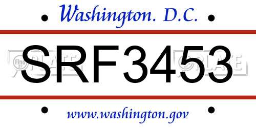 SRF3453 District Of Columbia License Plate