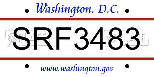 SRF3483 District Of Columbia License Plate