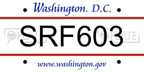 SRF603 District Of Columbia License Plate