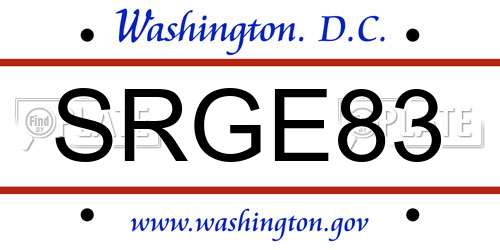 SRGE83 District Of Columbia License Plate