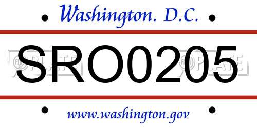 SRO0205 District Of Columbia License Plate