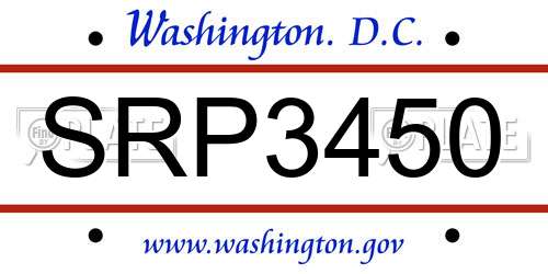 SRP3450 District Of Columbia License Plate