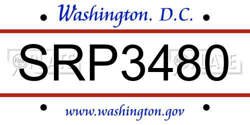 SRP3480 District Of Columbia License Plate