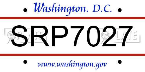 SRP7027 District Of Columbia License Plate