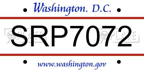 SRP7072 District Of Columbia License Plate