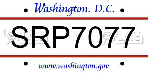 SRP7077 District Of Columbia License Plate